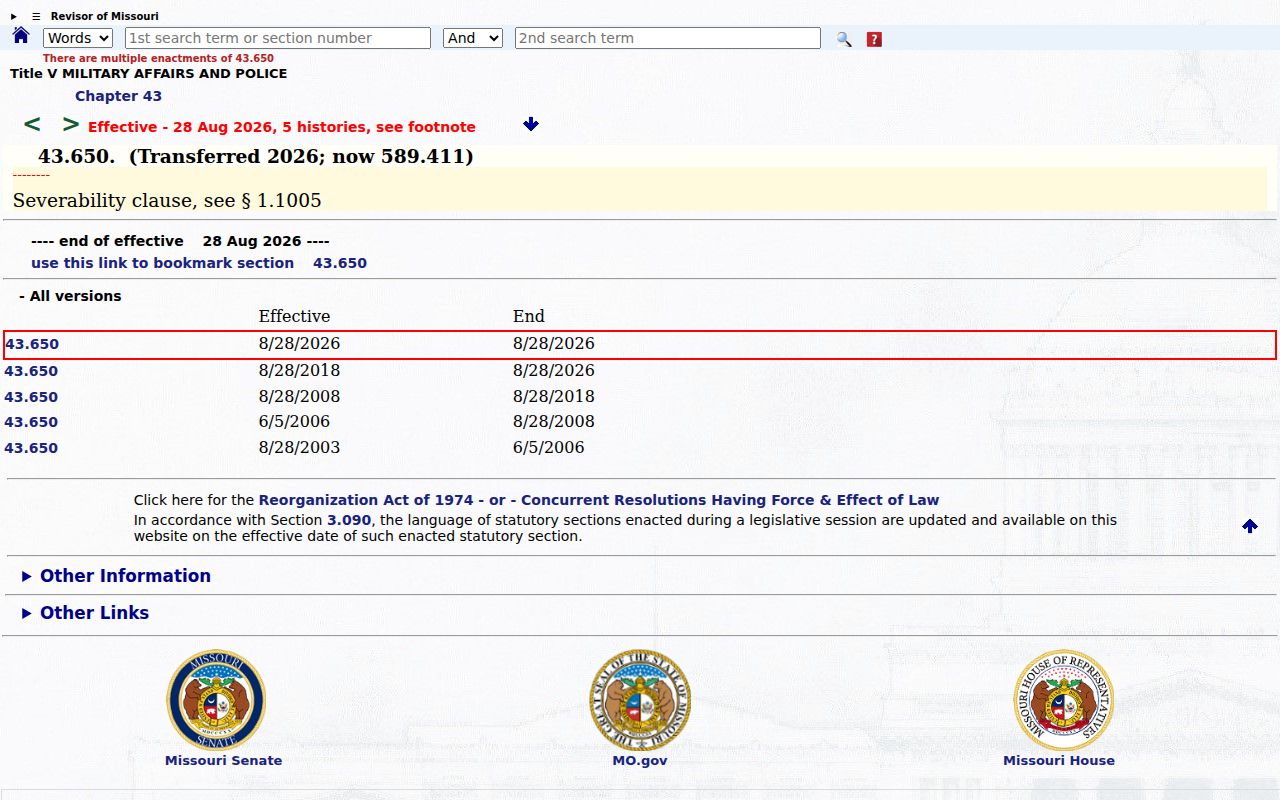 Iron County sex offender registry authority under Missouri law